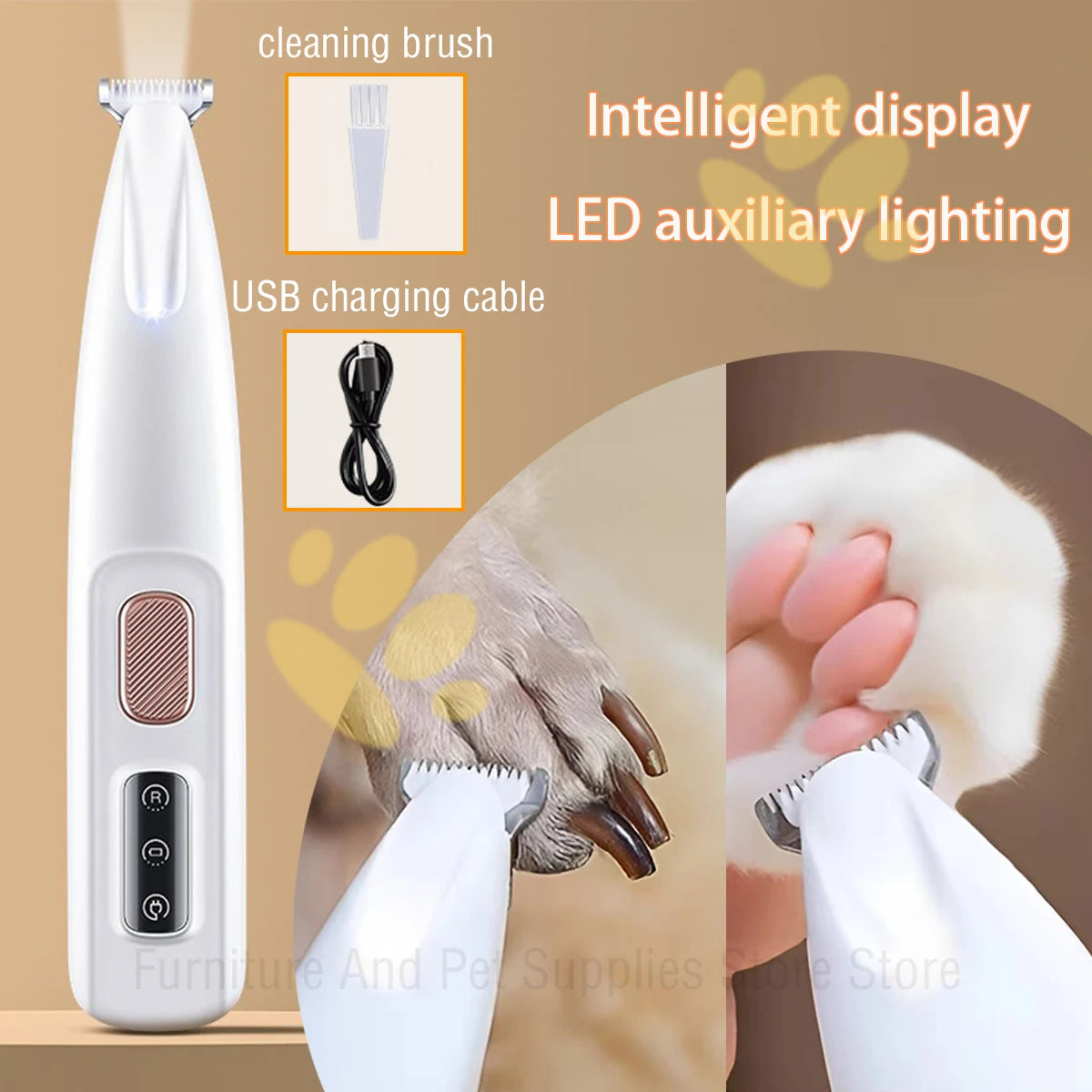 Waterproof WoofPaw Trimmer with LED Light & 18mm Wide Blade